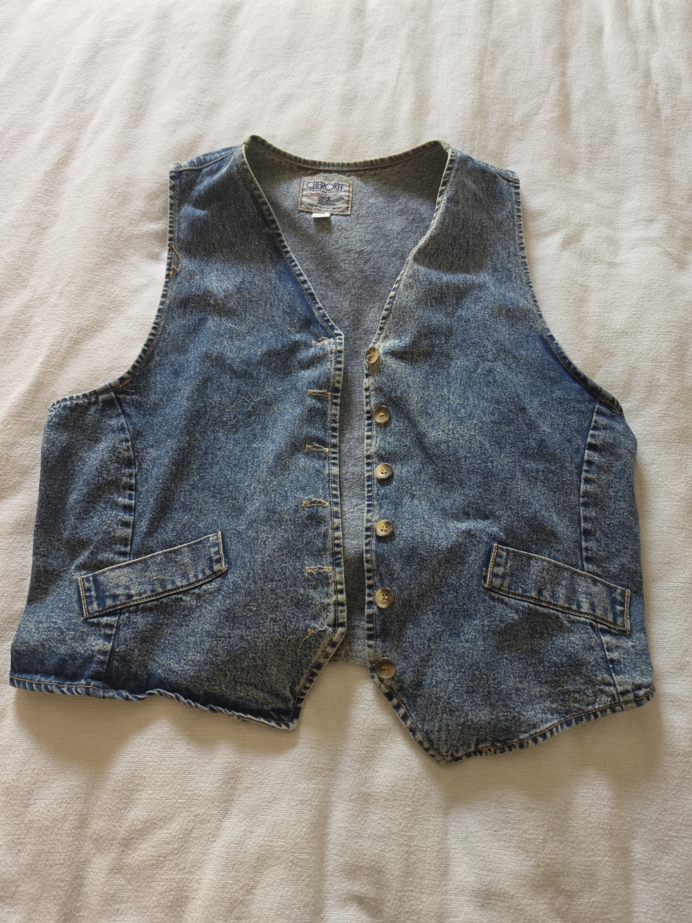 1980s Cherokee Blue Denim Vest - Button Front